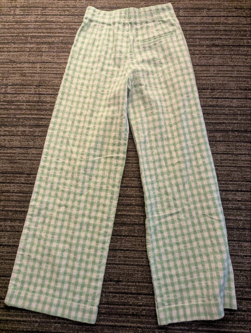 Zara Green And White Gingham Wide Leg Pants
